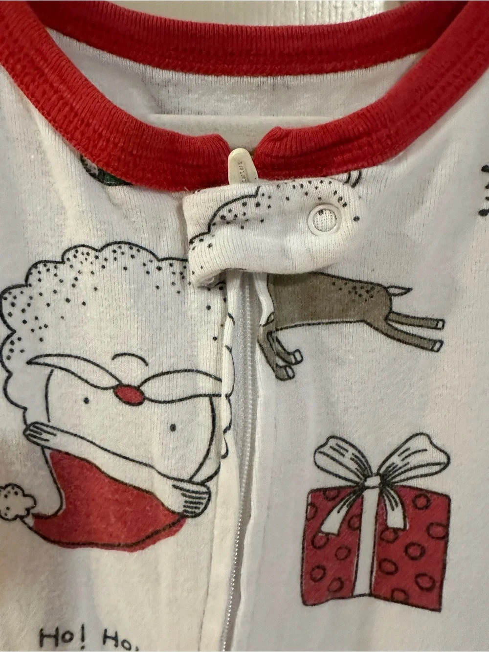 Carter's White and Red Santa Print Footed One-Piece Pajamas